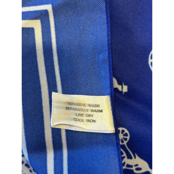 Penny-Farthing Scarf Square Made In Italy Blue & White Polyester Preowned - Picture 3 of 7